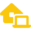 Icône jaune d'une maison et d'un ordinateur portable