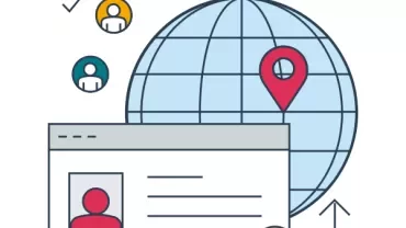 Illustration of a web profile with a globe and location icon