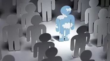 Cutout figures with one in cloud pattern standing out