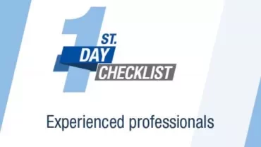 First day checklist banner for experienced professionals.
