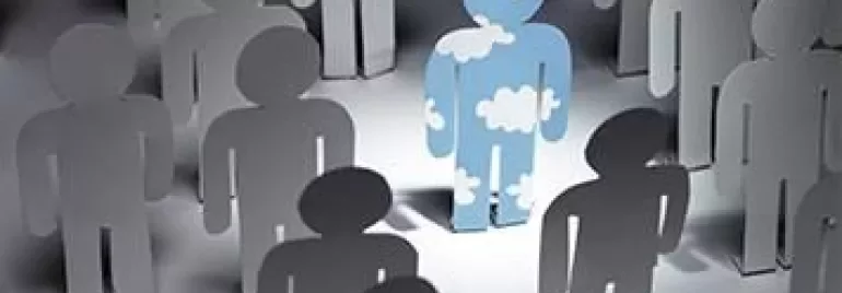 Cutout figures with one in cloud pattern standing out