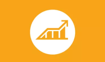Line graph with upward trend on orange background.